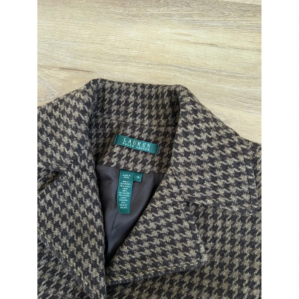 Ralph Lauren Wool blend houndstooth brown 3 button blazer professional office 16